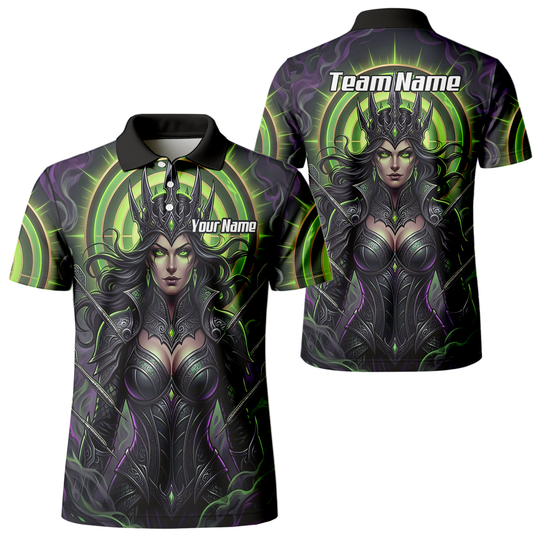Personalised Dark Queen Fantasy Dart Jersey For Men Neon Green Purple Custom Name Polo Shirt N8351