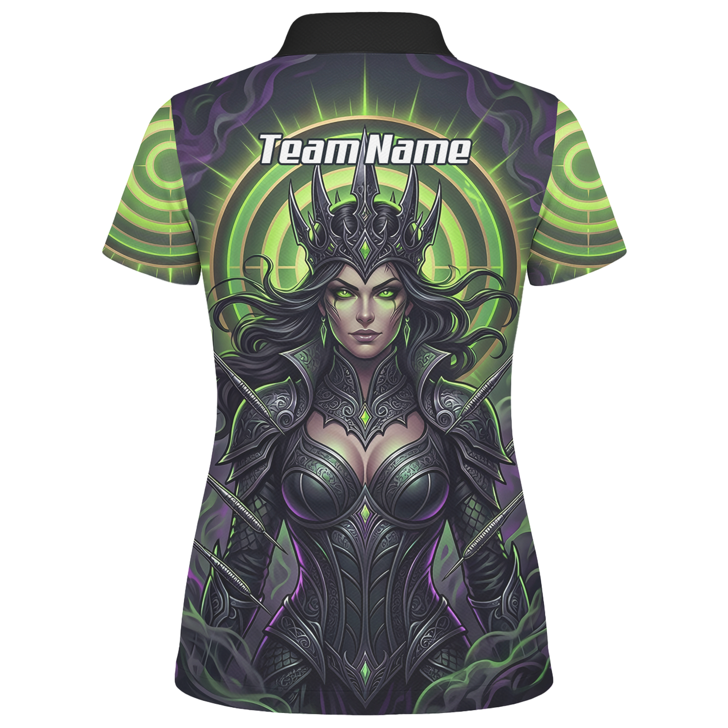 Personalised Dark Queen Fantasy Dart Jersey For Women Neon Green Purple Custom Name Polo Shirt N8351