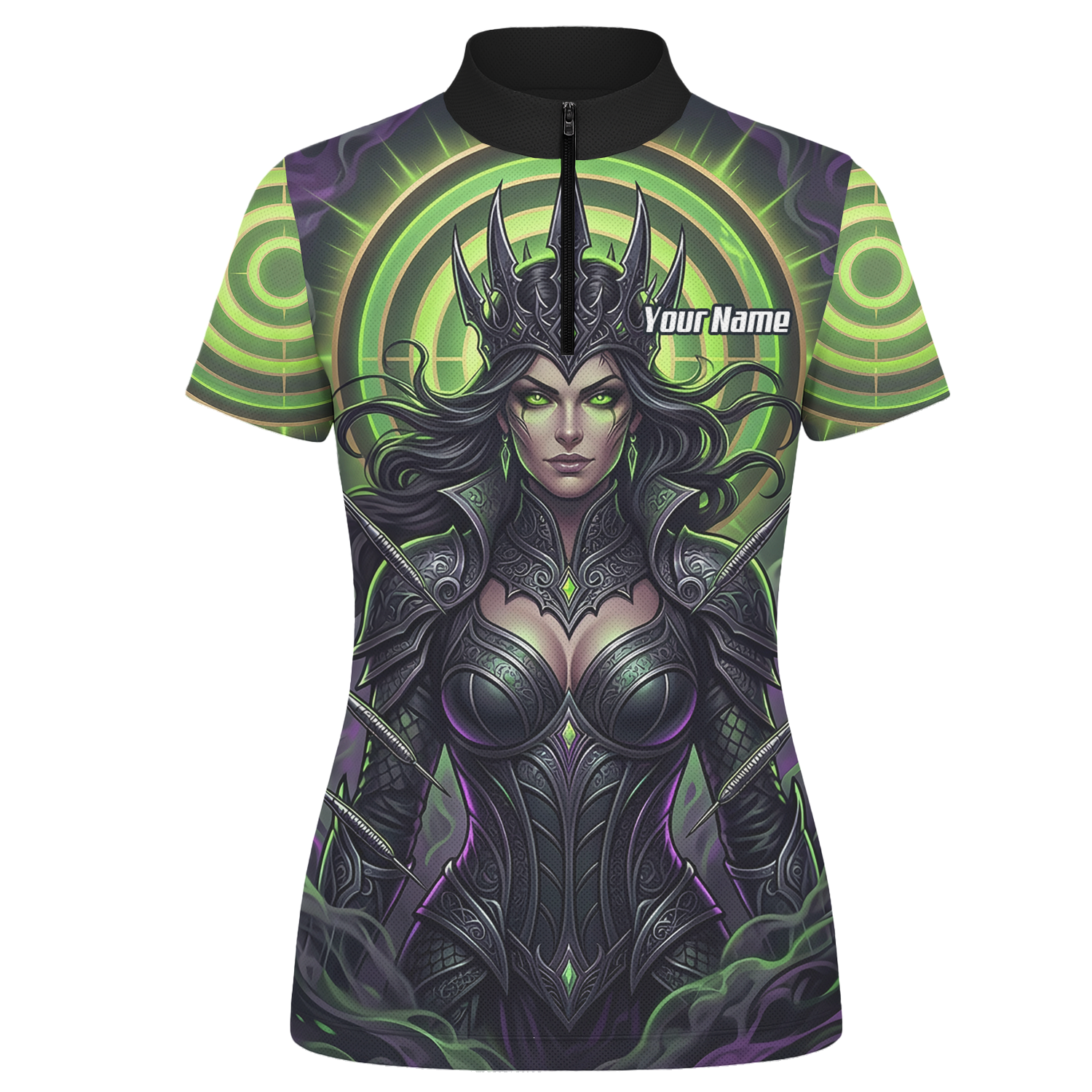 Personalised Dark Queen Fantasy Dart Jersey For Women Neon Green Purple Custom Name Polo Shirt N8351