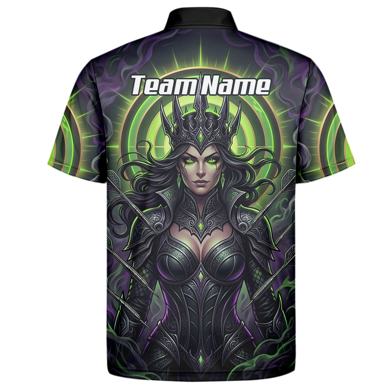 Personalised Dark Queen Fantasy Dart Jersey For Men Neon Green Purple Custom Name Polo Shirt N8351