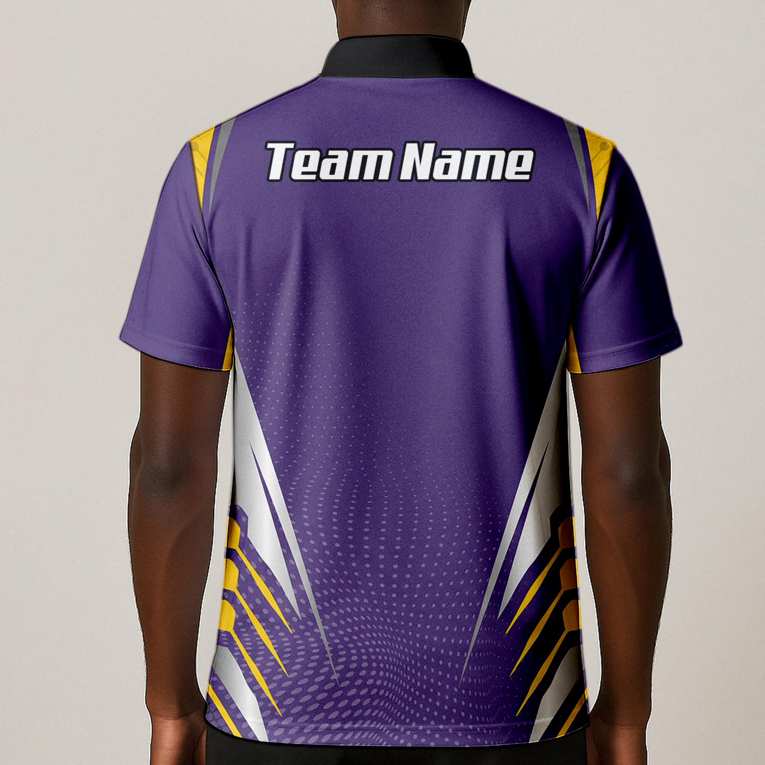 Personalised Abstract Halftone Dart Jersey Polo and Zipper Purple Yellow For Men O8070