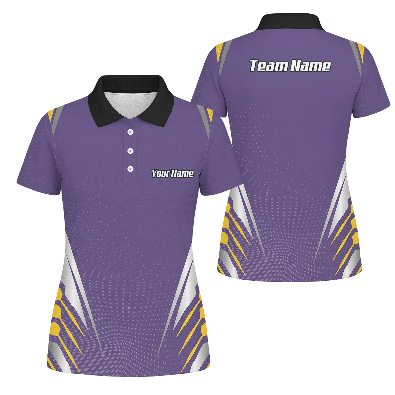 Personalised Abstract Halftone Dart Jersey Polo and Zipper Purple Yellow For Women O8070 - Polo Yes