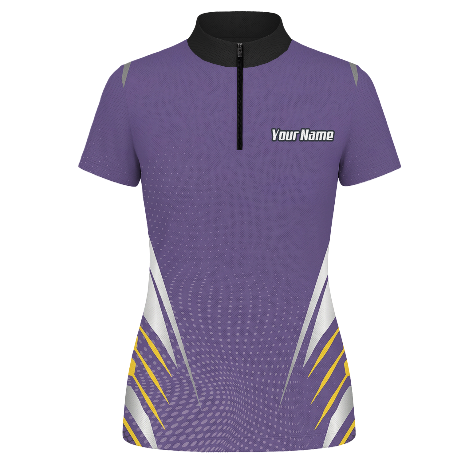 Personalised Abstract Halftone Dart Jersey Polo and Zipper Purple Yellow For Women O8070 - Zipper Yes