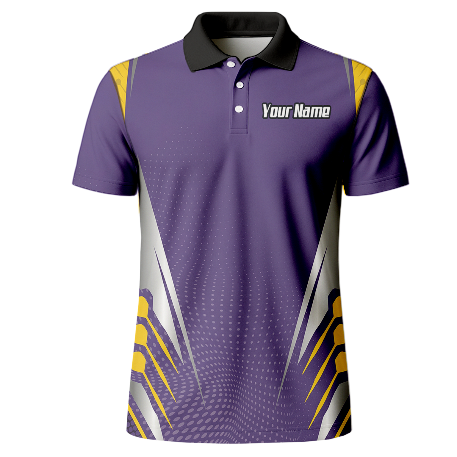 Personalised Abstract Halftone Dart Jersey Polo and Zipper Purple Yellow For Men O8070