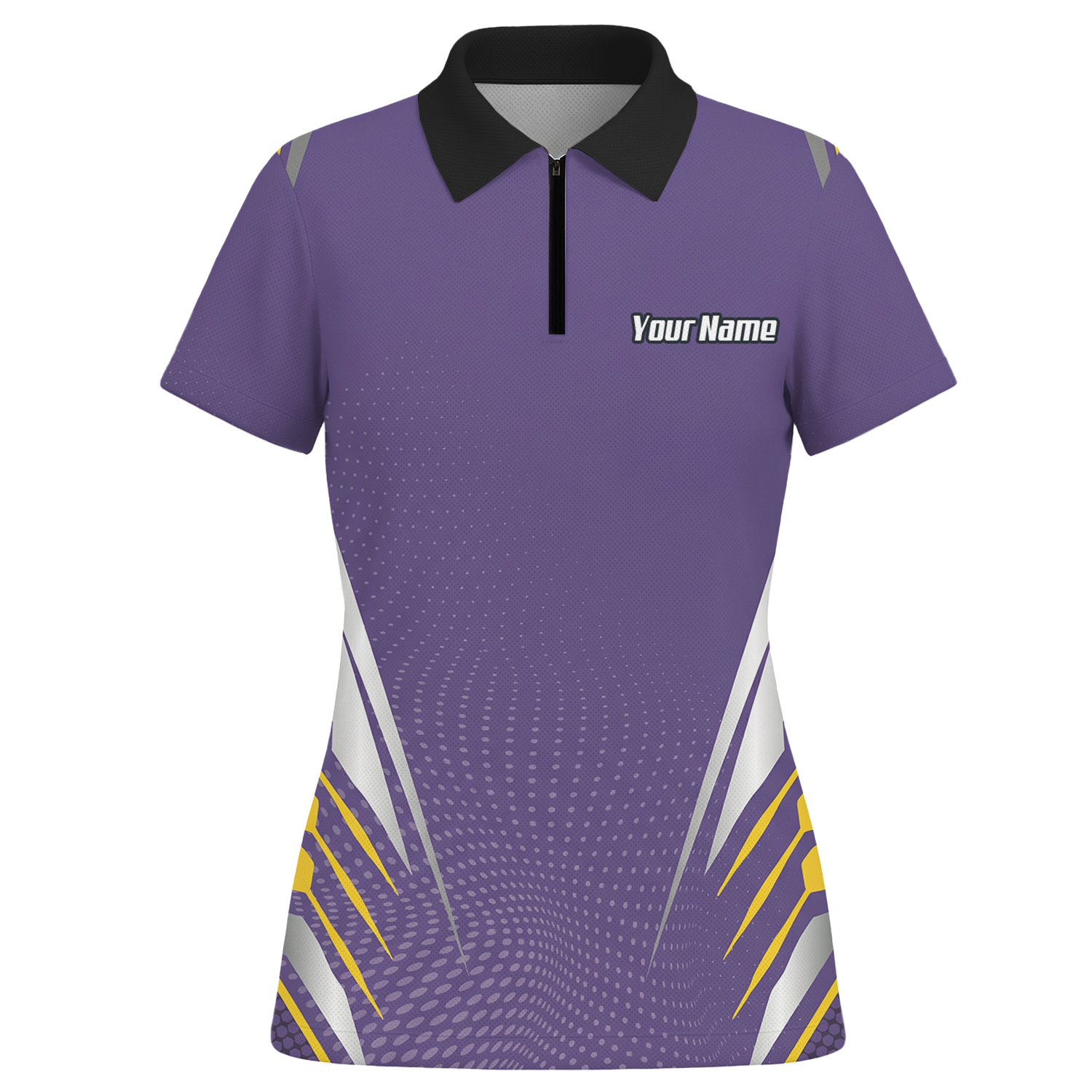 Personalised Abstract Halftone Dart Jersey Polo and Zipper Purple Yellow For Women O8070 - Polo -w Zipper Yes