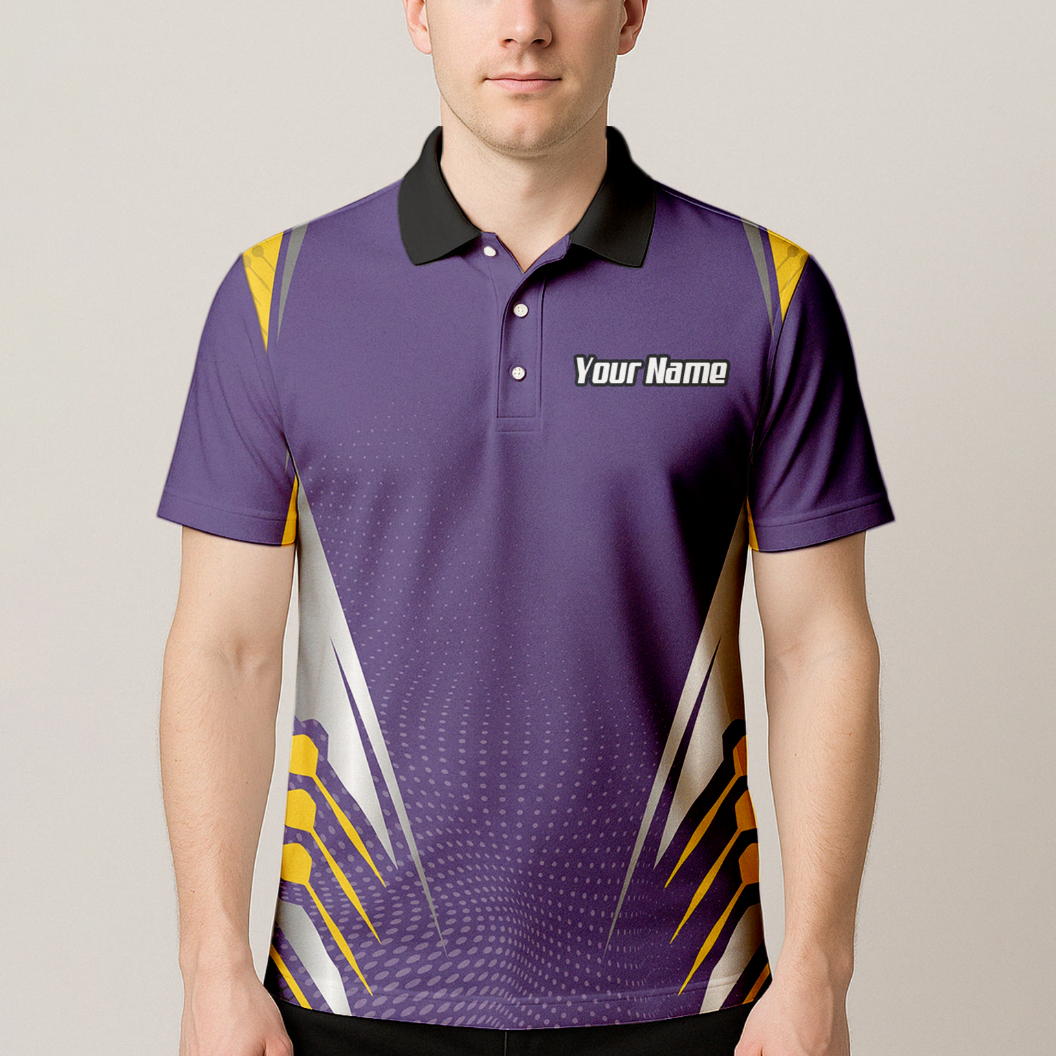 Personalised Abstract Halftone Dart Jersey Polo and Zipper Purple Yellow For Men O8070