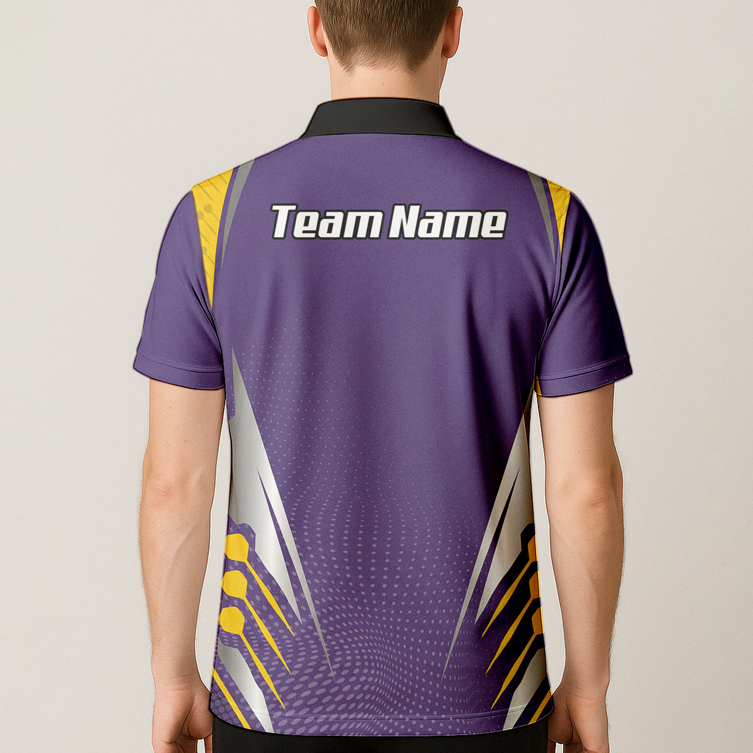 Personalised Abstract Halftone Dart Jersey Polo and Zipper Purple Yellow For Men O8070
