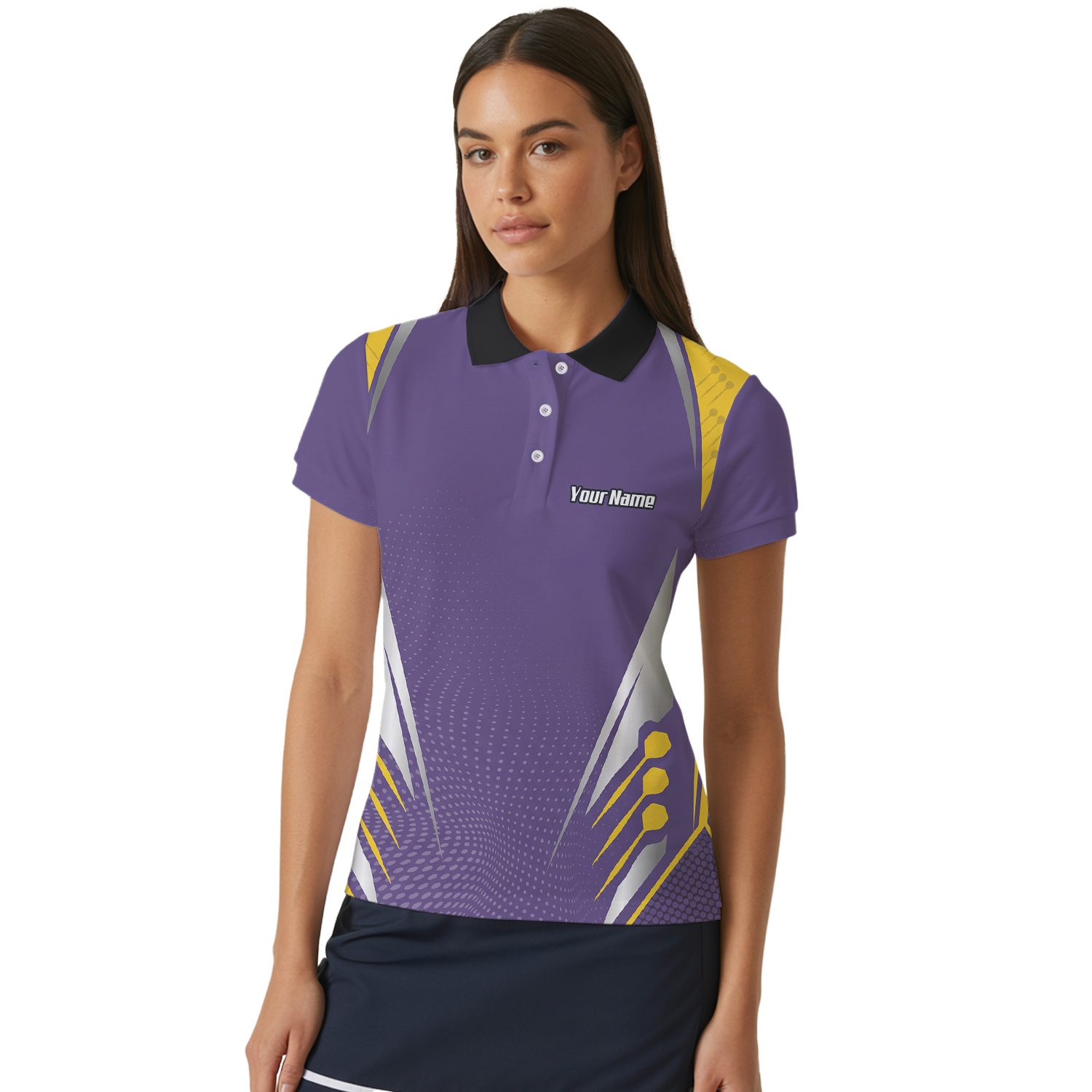 Personalised Abstract Halftone Dart Jersey Polo and Zipper Purple Yellow For Women O8070