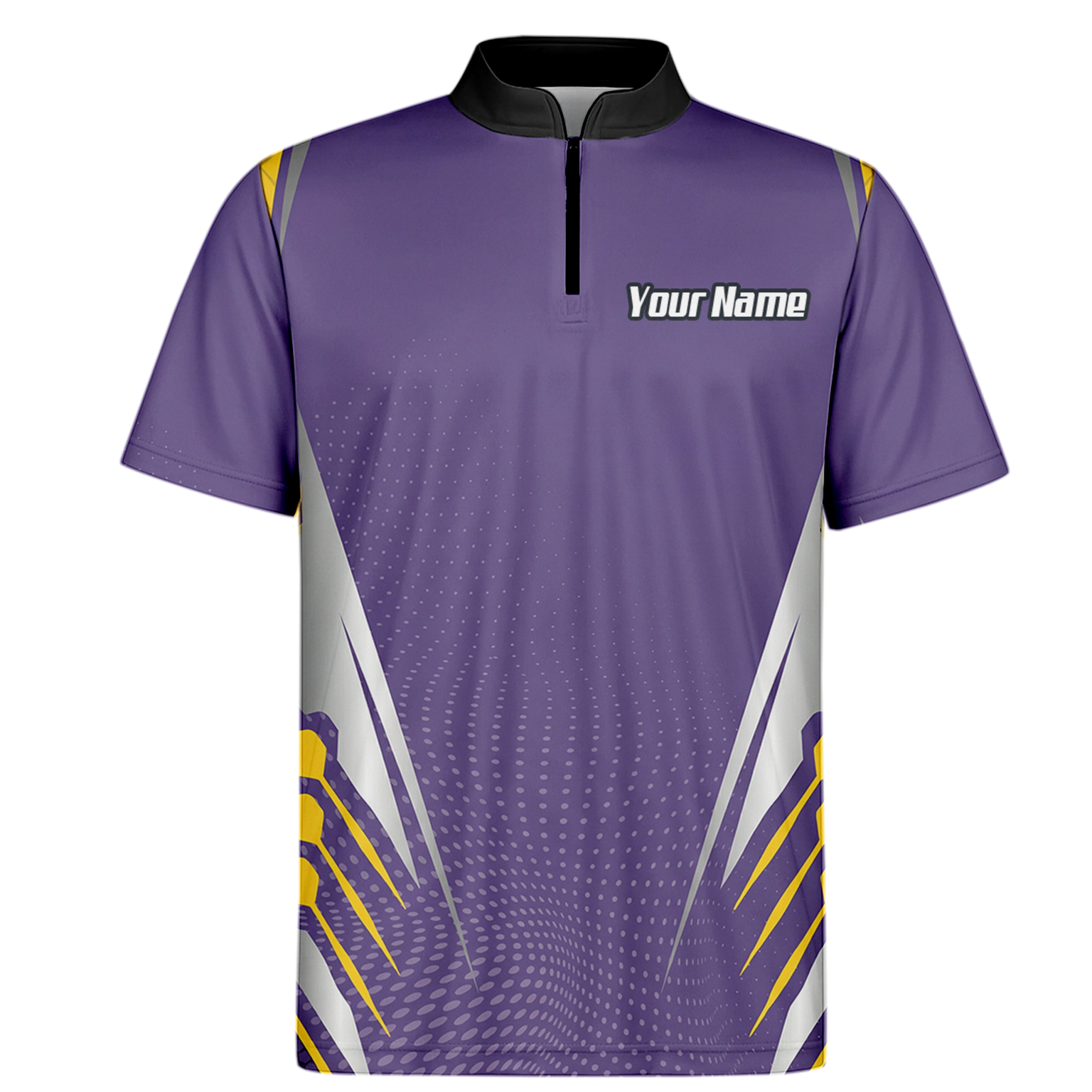 Personalised Abstract Halftone Dart Jersey Polo and Zipper Purple Yellow For Men O8070