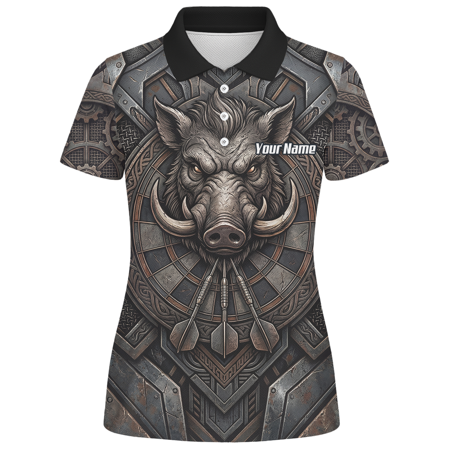 Personalised Women's Wild Boar Dart Jersey Custom Metallic Hog Design Bronze Grey Polo Dart Shirt P3000