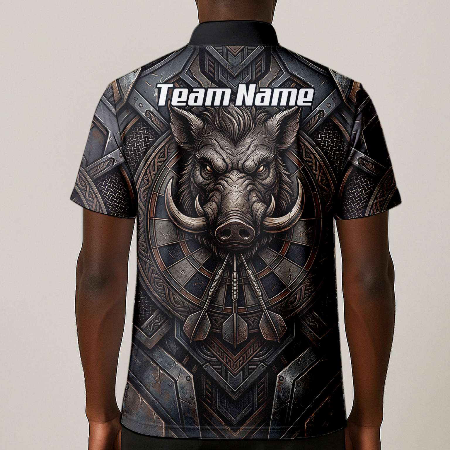Personalised Men's Wild Boar Dart Jersey Custom Metallic Hog Design Bronze Grey Polo Dart Shirt P3000