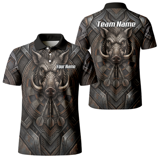 Personalised Men's Wild Boar Dart Jersey Custom Metallic Hog Design Bronze Grey Polo Dart Shirt P3000