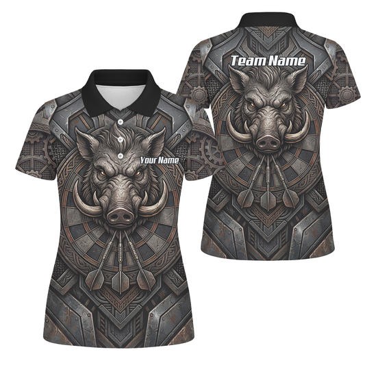 Personalised Women's Wild Boar Dart Jersey Custom Metallic Hog Design Bronze Grey Polo Dart Shirt P3000