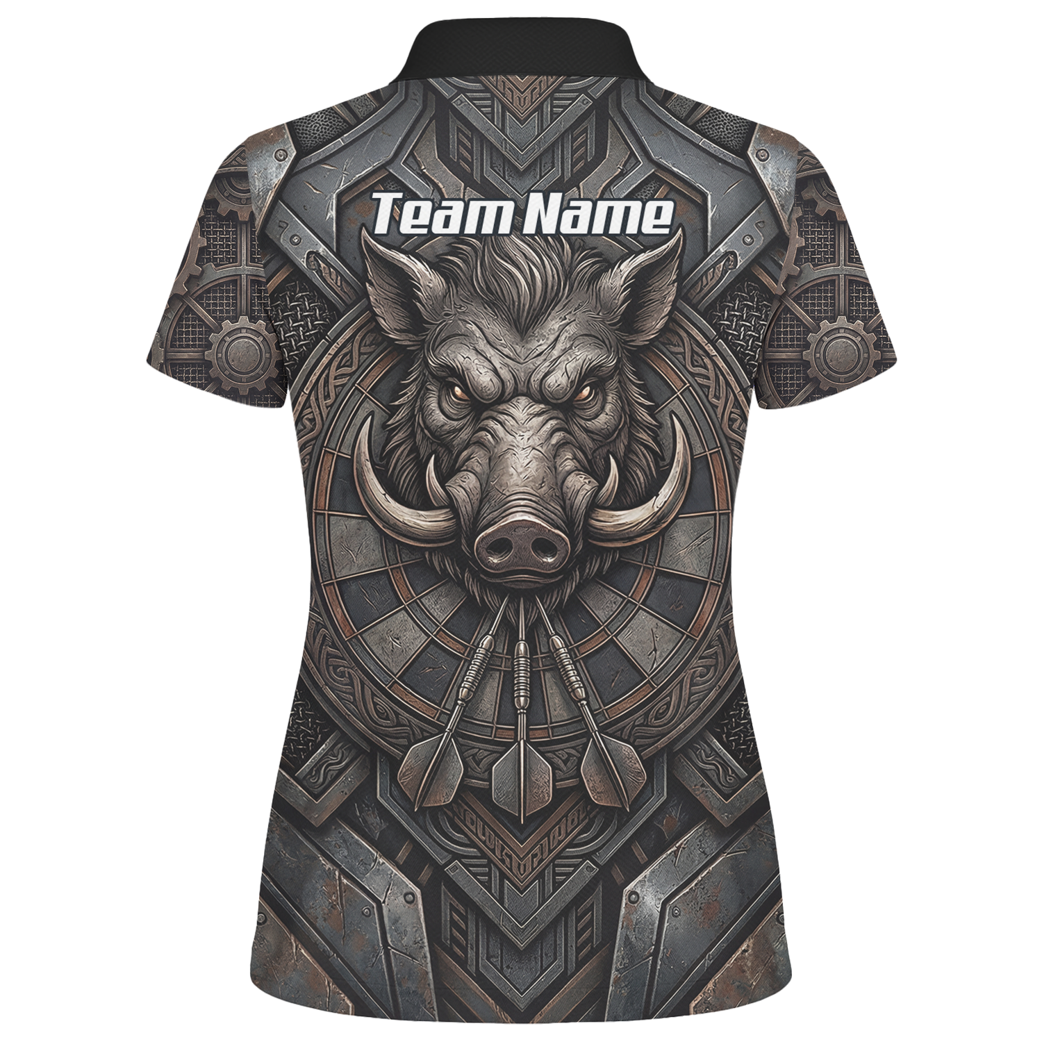 Personalised Women's Wild Boar Dart Jersey Custom Metallic Hog Design Bronze Grey Polo Dart Shirt P3000