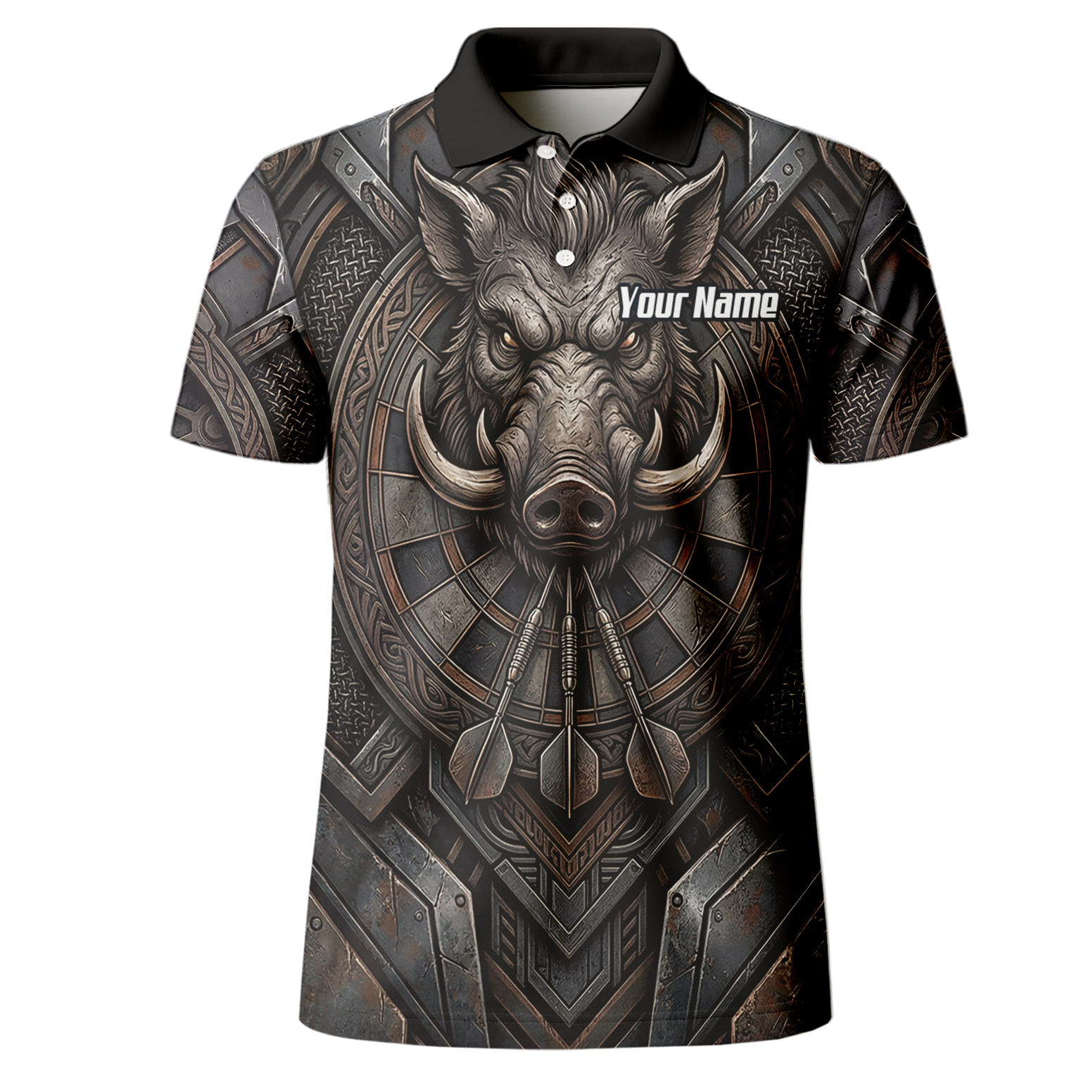 Personalised Men's Wild Boar Dart Jersey Custom Metallic Hog Design Bronze Grey Polo Dart Shirt P3000