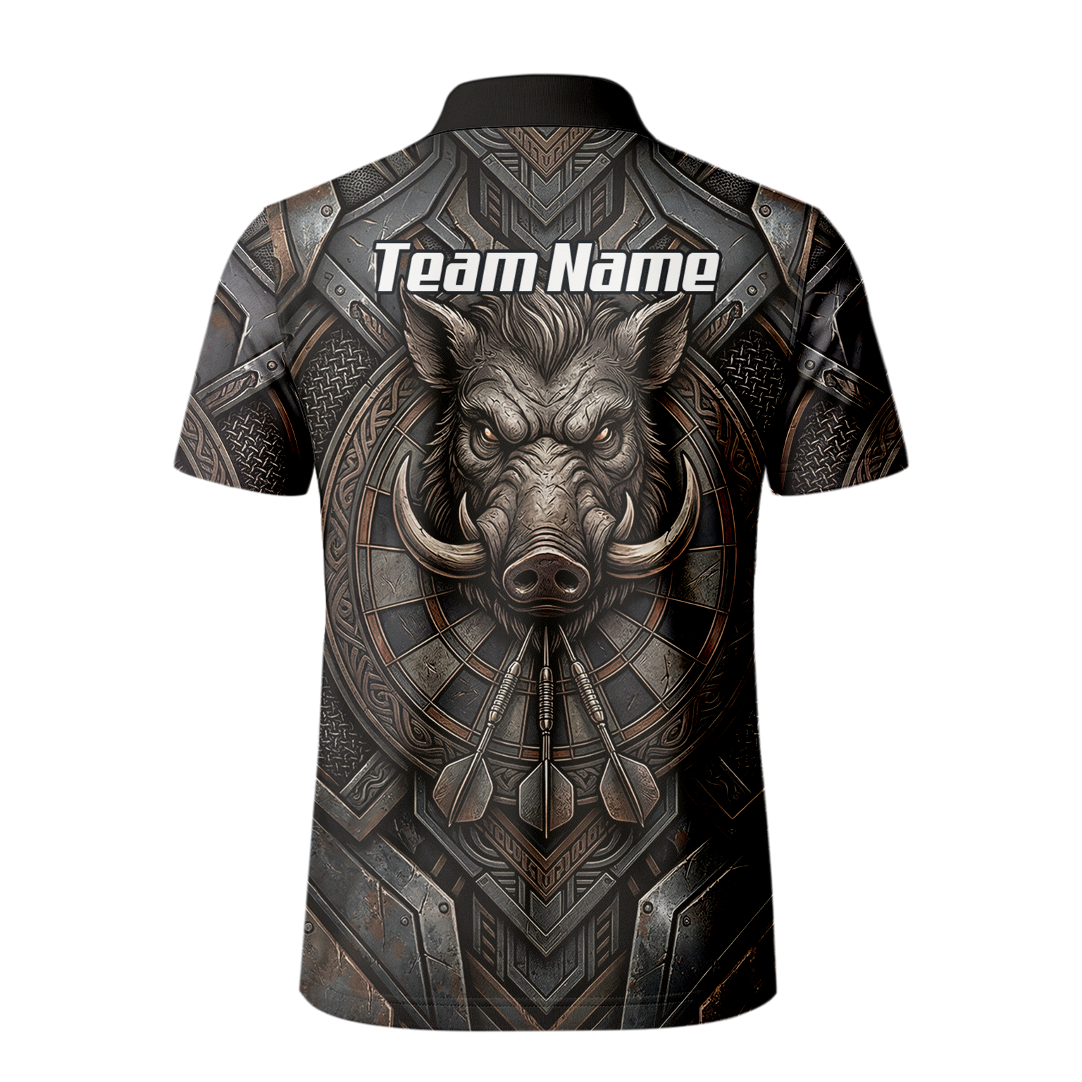 Personalised Men's Wild Boar Dart Jersey Custom Metallic Hog Design Bronze Grey Polo Dart Shirt P3000