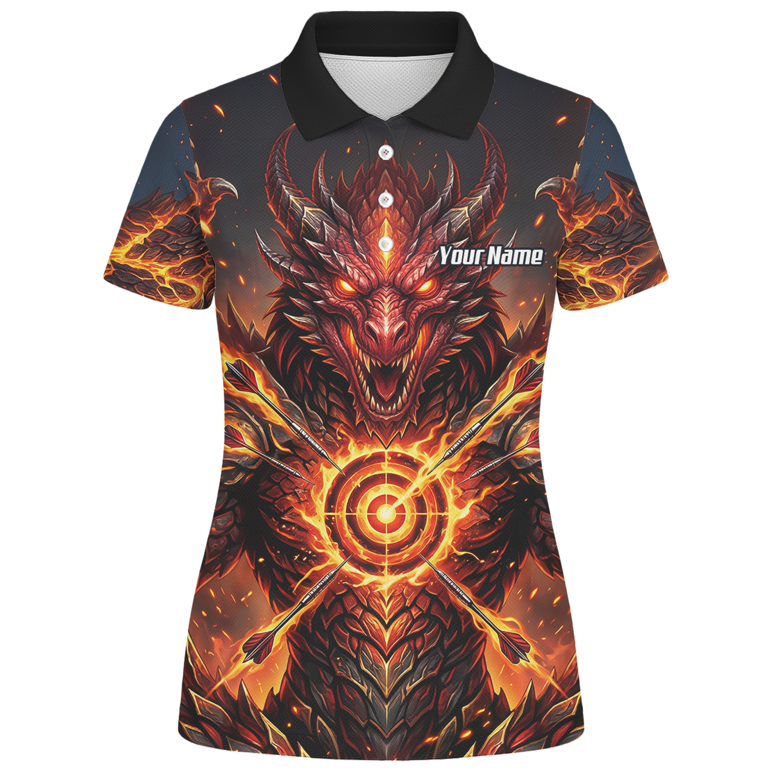 Personalised Fire Dragon Dart Jersey for Women Custom Red Flame Polo Shirt P4508