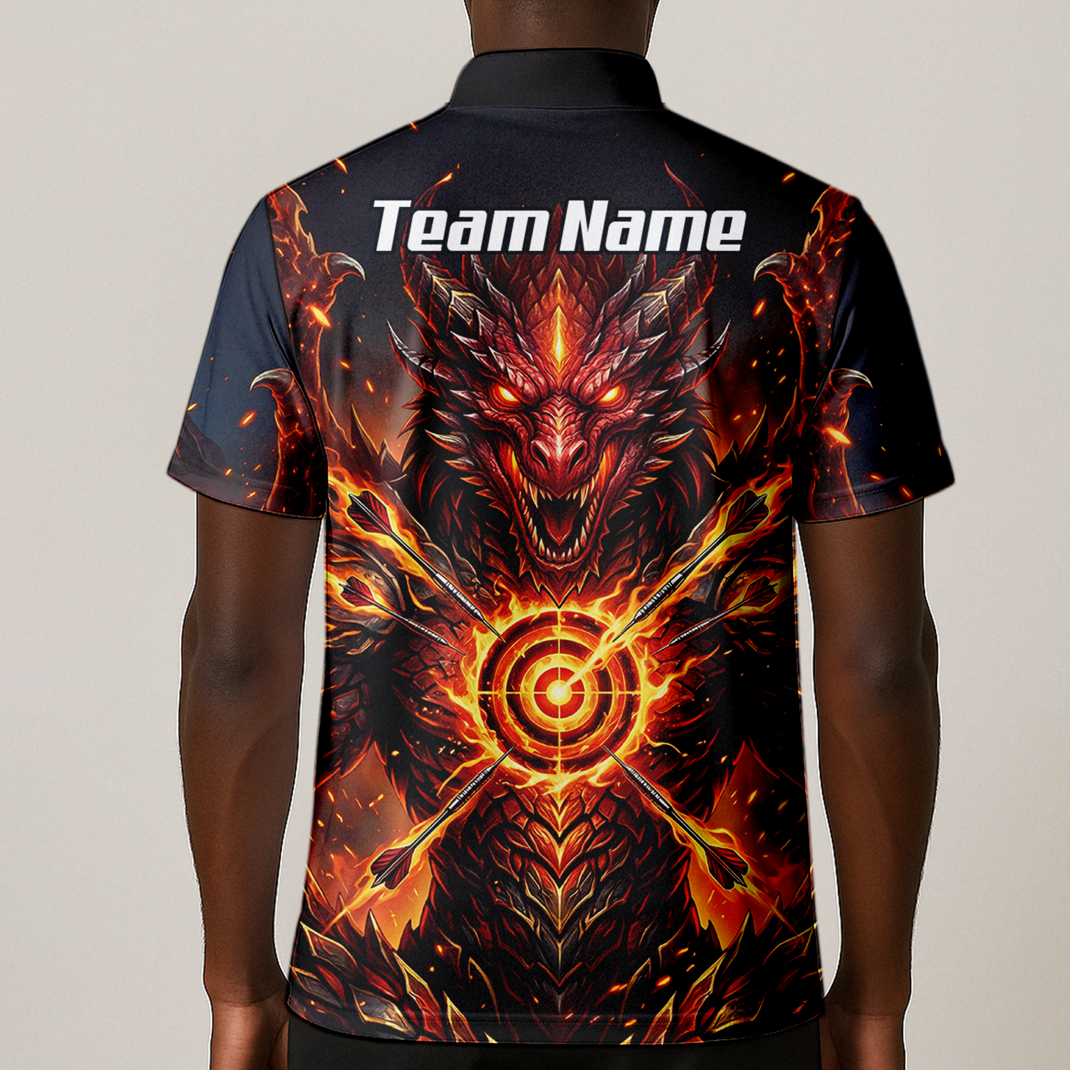 Personalised Fire Dragon Dart Jersey for Men Custom Red Flame Polo Shirt P4508