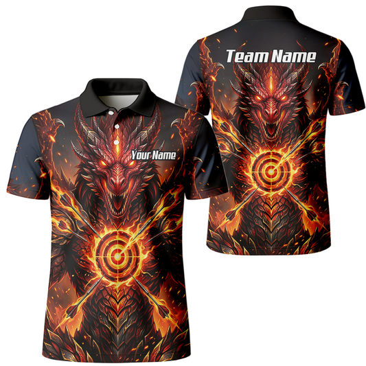 Personalised Fire Dragon Dart Jersey for Men Custom Red Flame Polo Shirt P4508