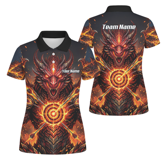 Personalised Fire Dragon Dart Jersey for Women Custom Red Flame Polo Shirt P4508