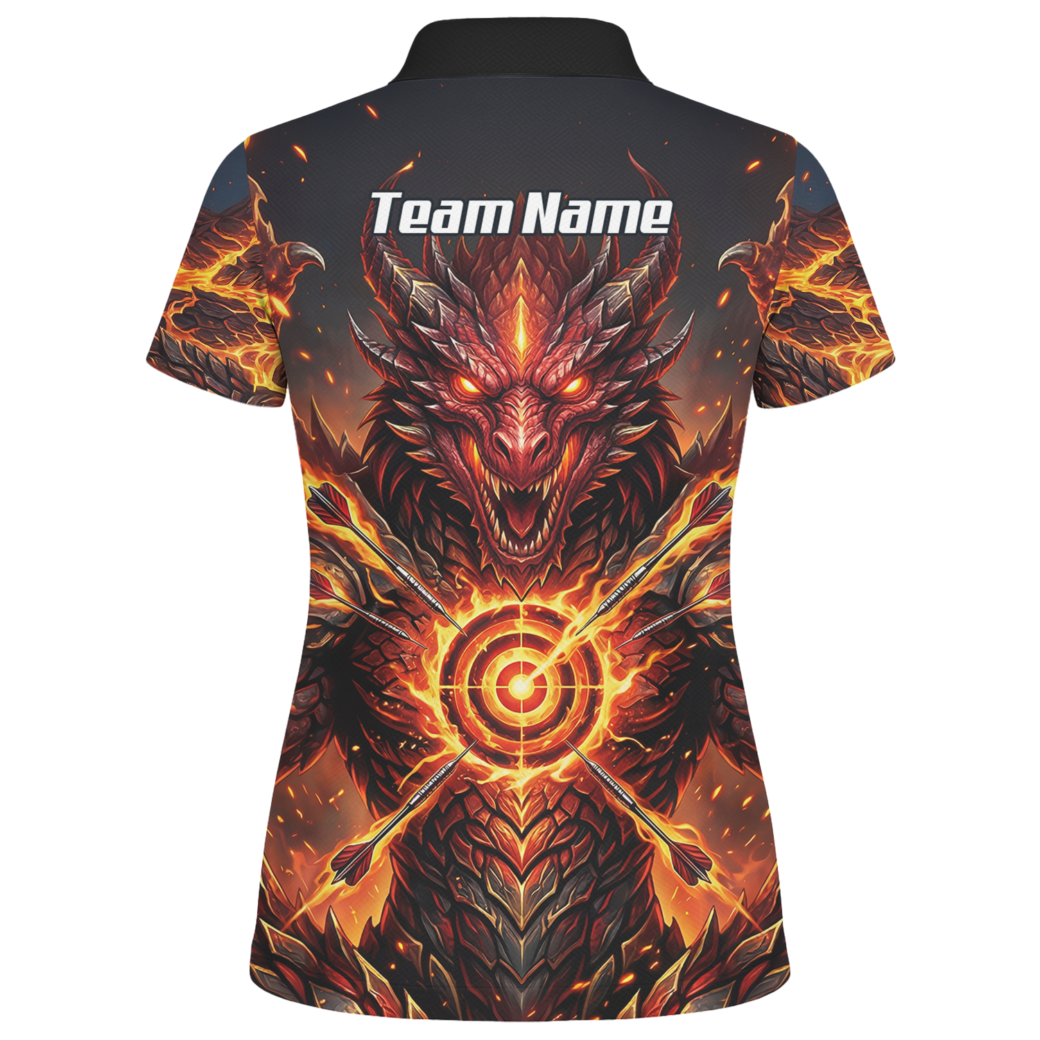 Personalised Fire Dragon Dart Jersey for Women Custom Red Flame Polo Shirt P4508