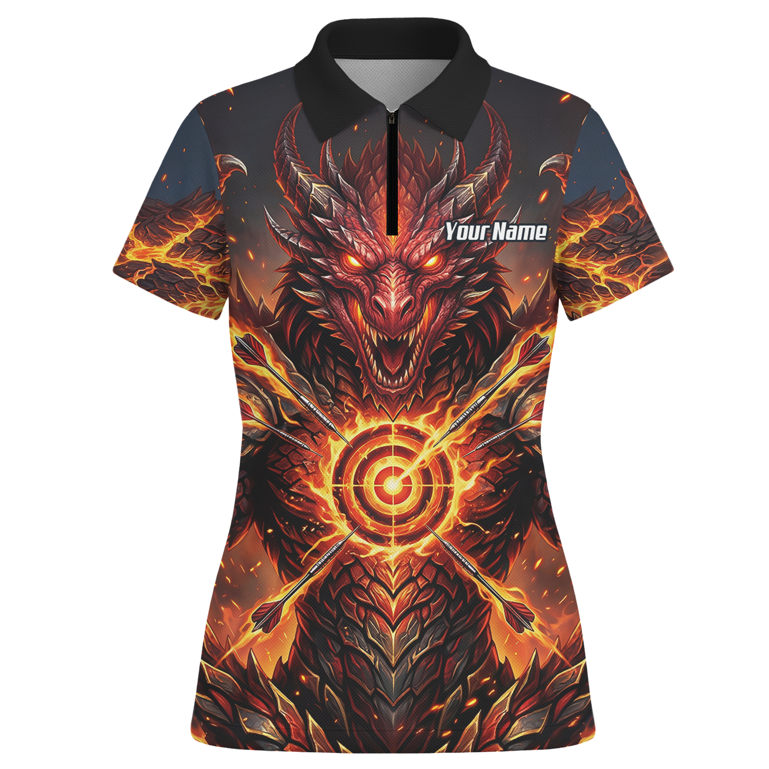 Personalised Fire Dragon Dart Jersey for Women Custom Red Flame Polo Shirt P4508