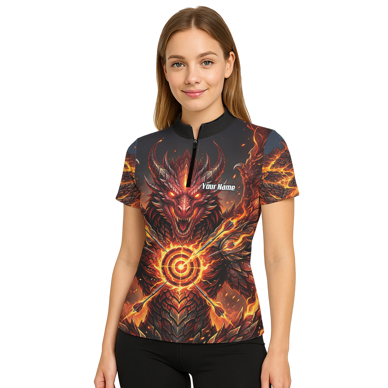 Personalised Fire Dragon Dart Jersey for Women Custom Red Flame Polo Shirt P4508