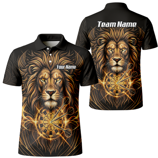 Personalised Golden Lion Dart Jersey For Men Black Gold Custom Polo Dart Shirt P5667