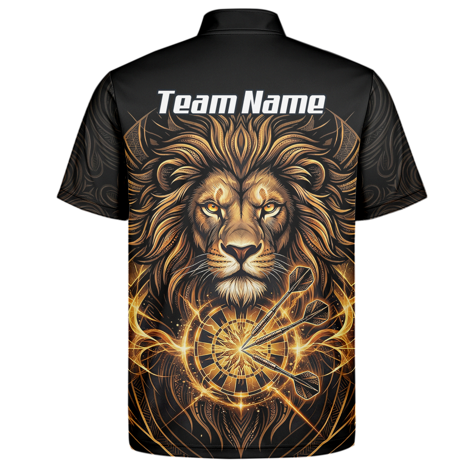 Personalised Golden Lion Dart Jersey For Men Black Gold Custom Polo Dart Shirt P5667
