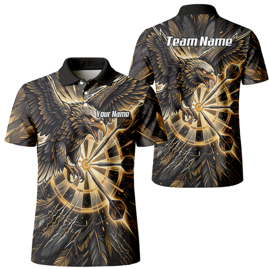 Personalised Men's Eagle Dart Jersey Custom Name & Team Darts Polo Shirt Black Gold P9080