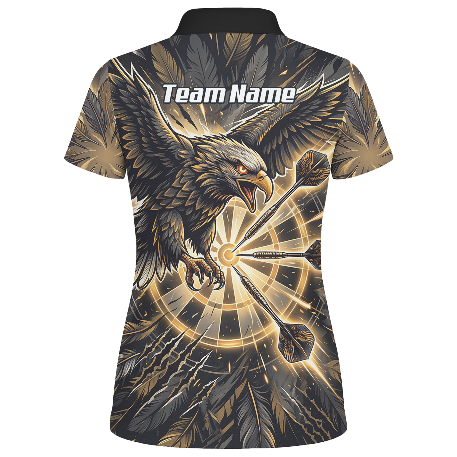 Personalised Women's Eagle Dart Jersey Custom Name & Team Darts Polo Shirt Black Gold P9080