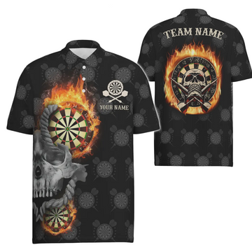 Dartpoloshirt voor heren met vlammenschedel, Crazy Darts-jersey voor heren J2483