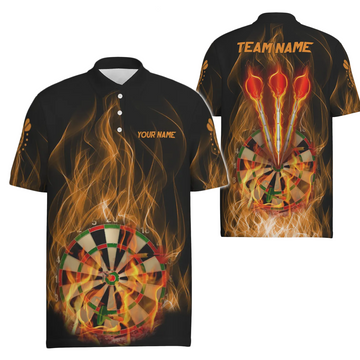 Men's Dart Polo Shirt with Fire Flames Dartboard - Dart Shirts for Men - Dart Jerseys V359