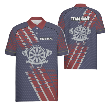 Men's Polo Shirt with Geometric Pattern in Navy Blue and Red, Darts Jersey U500