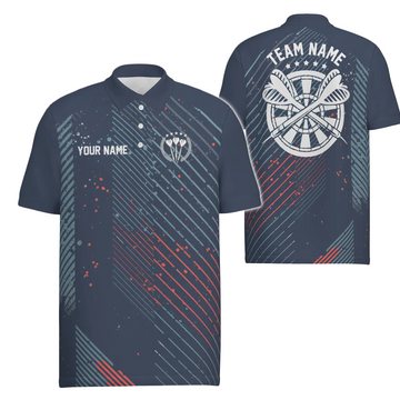 Men's Darts Polo Shirt with Red Blue Geometric Pattern - Navy Darts Jersey for Men C806