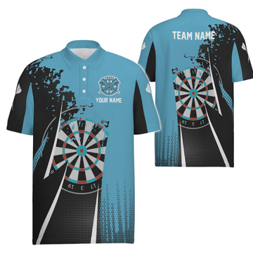 Zwart Blauw Heren Darts Poloshirt - Cool Darts Shirt voor Heren - Darts Jersey O305