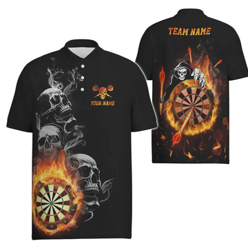 Fire Darts-poloshirt voor heren met Skull Flames-ontwerp - Perfect voor dartliefhebbers - Darts Jersey R847