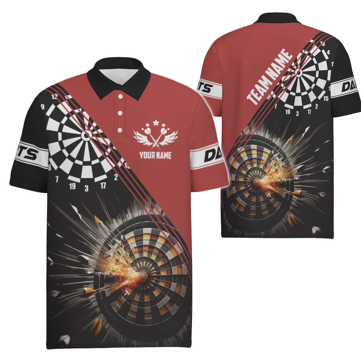 Herenpoloshirt met zwart en rood dartontwerp - Darttruien voor heren S2721