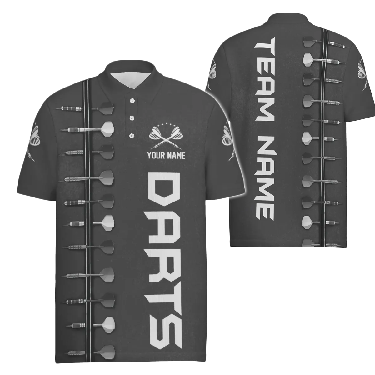 Men's Darts Polo Shirt with 3D Print in Black and White - Dart Jersey for Men P309