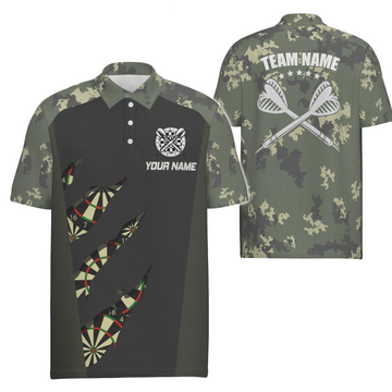 Groen camouflage darts herenpoloshirt - perfect voor dartsteamshirt - C582