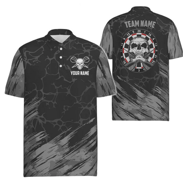 Men's Polo Shirt with Skull Design, Grey-Black Dart Jerseys for Men F917