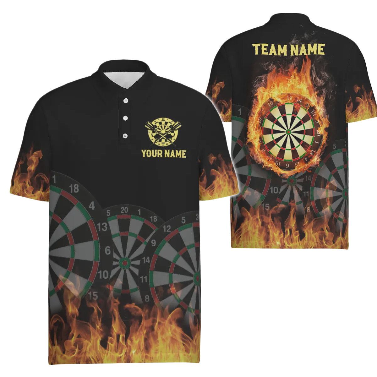 3D Fire Flames Darts Polo Shirt - Cool Darts Team Jersey for Men A560