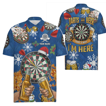 Dartpoloshirt voor heren met darts en bier, kerstdartstruien voor heren A617