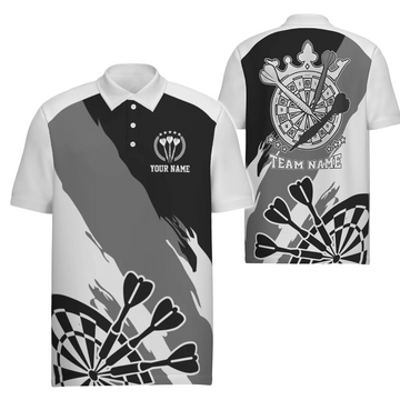 Black and White Men's Darts Polo Shirt - Personalized Dart Shirt for Men - Darts Jersey Z874