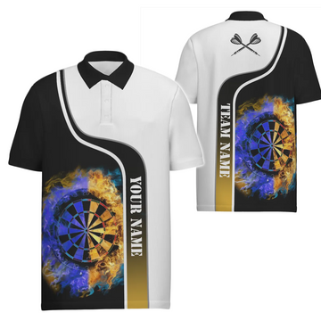 Men's Dart Polo Shirt with Flame Pattern, Cool Dart Jersey for Men Q841
