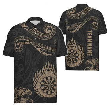 Gouden Hawaiiaans Tribal Flame Darts-poloshirt voor heren - Gepersonaliseerde dartshirts (Y732)