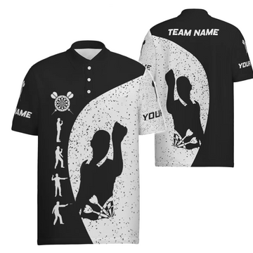 Men's Darts Polo Shirt in Black and White Grunge Style - Darts Jersey for Men T528
