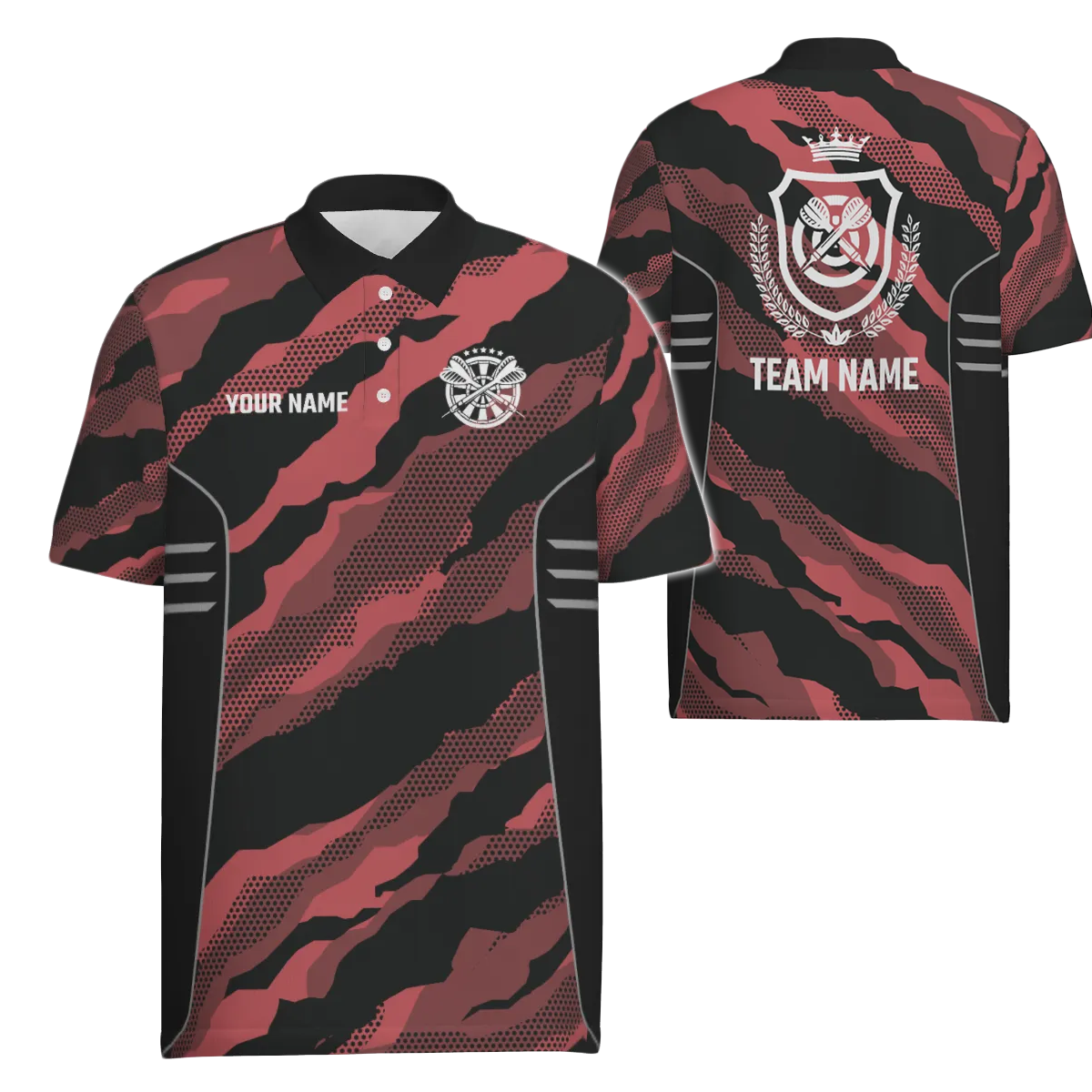 Herenpoloshirt met aangepast camouflagedartsontwerp - Rotes Tarnmuster, Darts Team Jersey C214