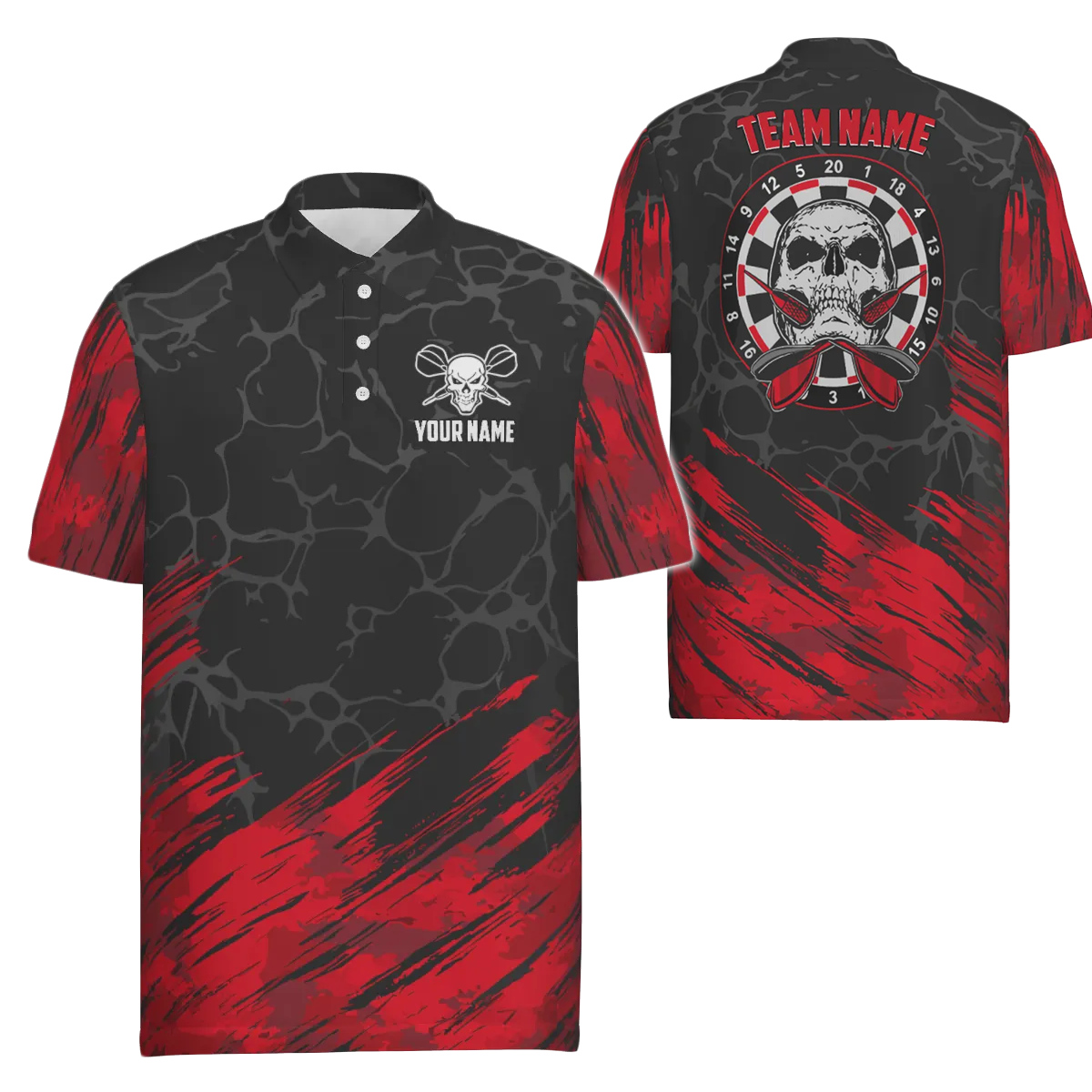 3D Skull Dart-poloshirt voor heren - Rood Zwart Darttruien voor heren H6162