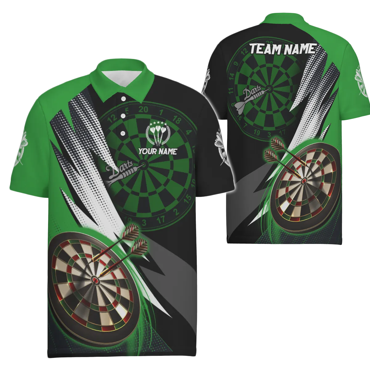 Groen en zwart heren dartpoloshirt - Cool dartsshirt voor heren - Team Jersey S608 groen